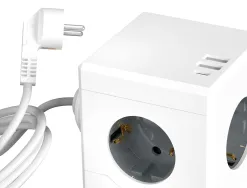 Multiprise q-connect power cube 6 en 1 cable 1,4m 3 prises courant 2 ports usb 1 port usb-c 75x75x112 mm