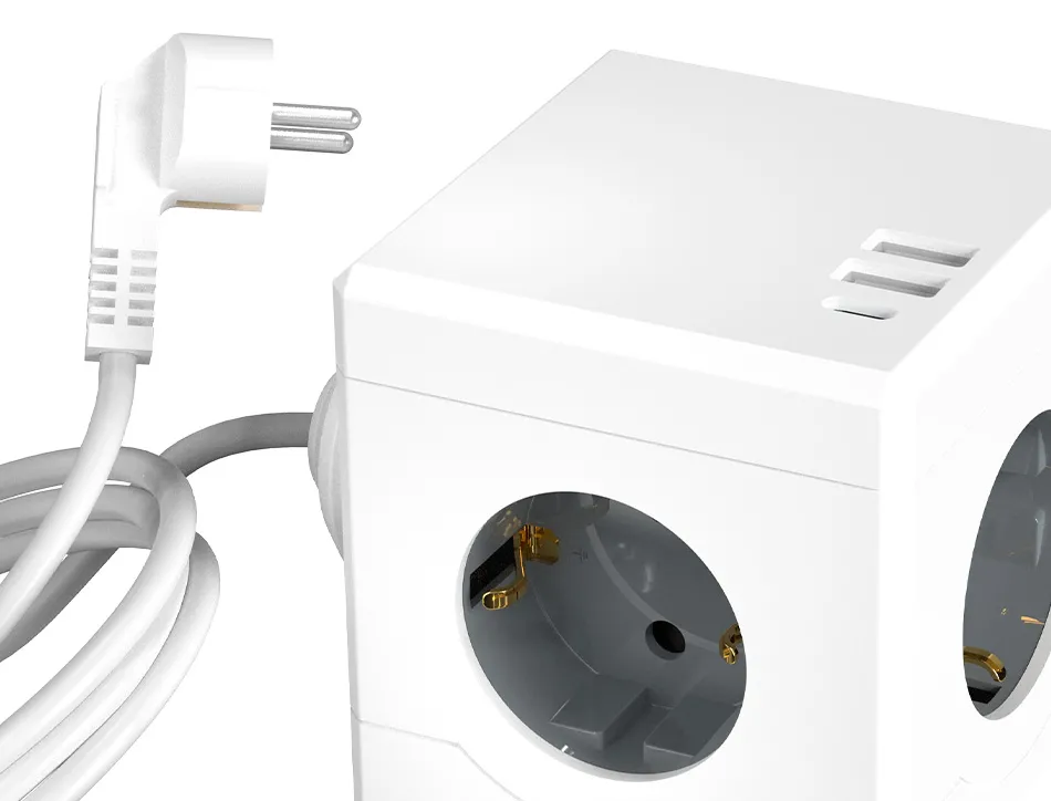 Multiprise q-connect power cube 6 en 1 cable 1,4m 3 prises courant 2 ports usb 1 port usb-c 75x75x112 mm