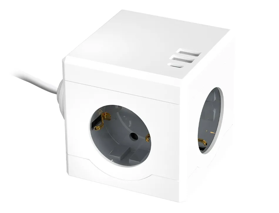 Multiprise q-connect power cube 6 en 1 cable 1,4m 3 prises courant 2 ports usb 1 port usb-c 75x75x112 mm