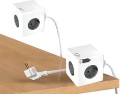 Multiprise q-connect power cube 6 en 1 cable 1,4m 3 prises courant 2 ports usb 1 port usb-c 75x75x112 mm