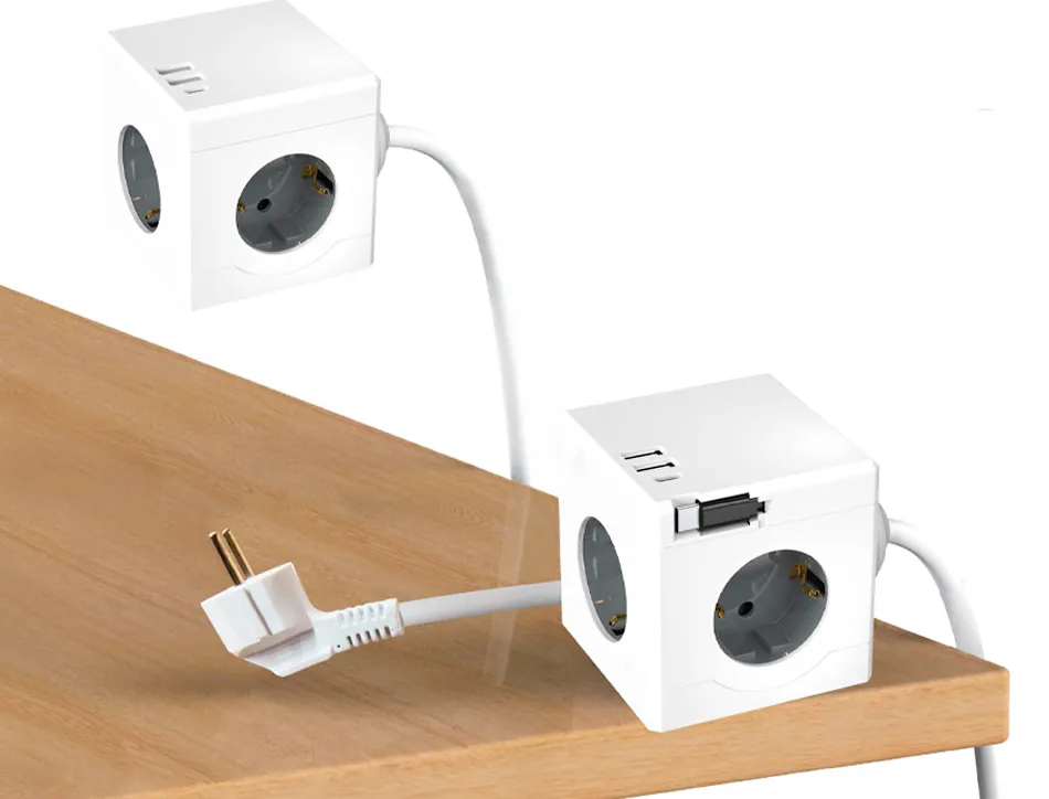 Multiprise q-connect power cube 6 en 1 cable 1,4m 3 prises courant 2 ports usb 1 port usb-c 75x75x112 mm