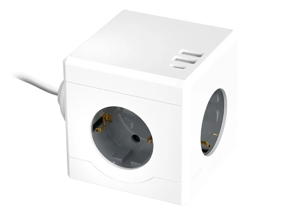 Multiprise q-connect power cube 6 en 1 cable 1,4m 3 prises courant 2 ports usb 1 port usb-c 75x75x112 mm