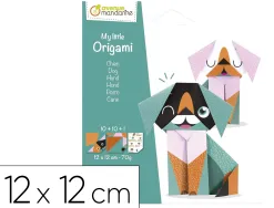 My little origami avenue mandarine modele chien 12x12cm 70g 20 feuilles