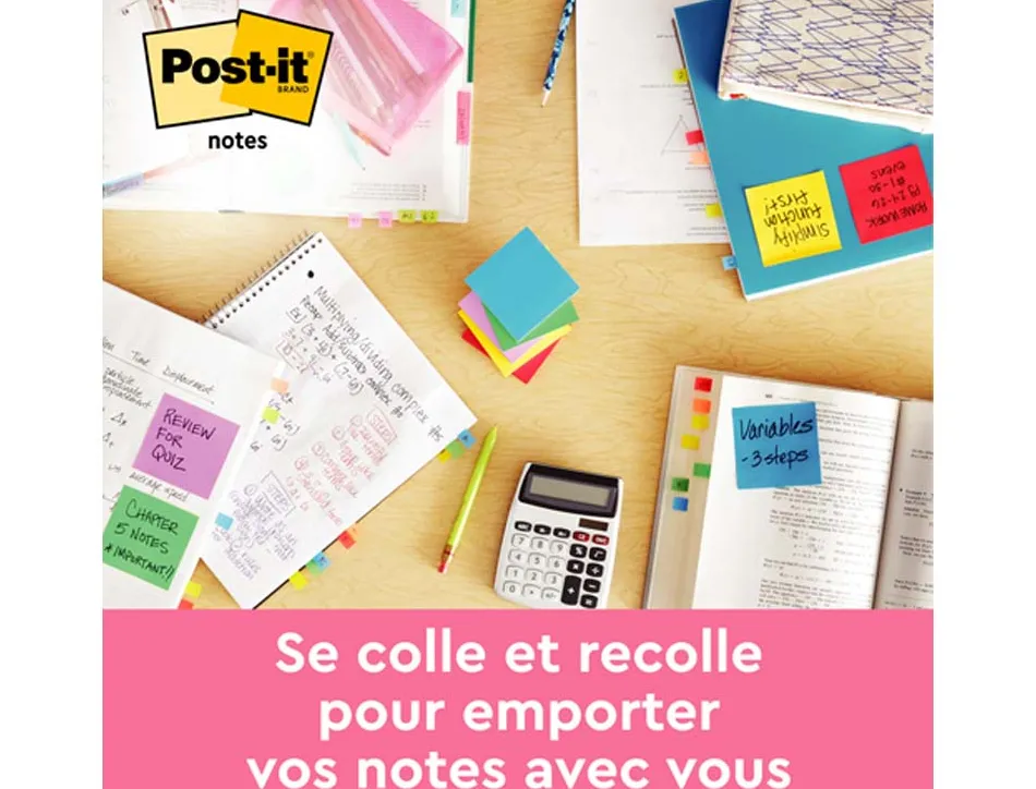 Notes post-it poptimistic format 76 x 76 mm 100 feuilles lot 6 blocs coloris assortis