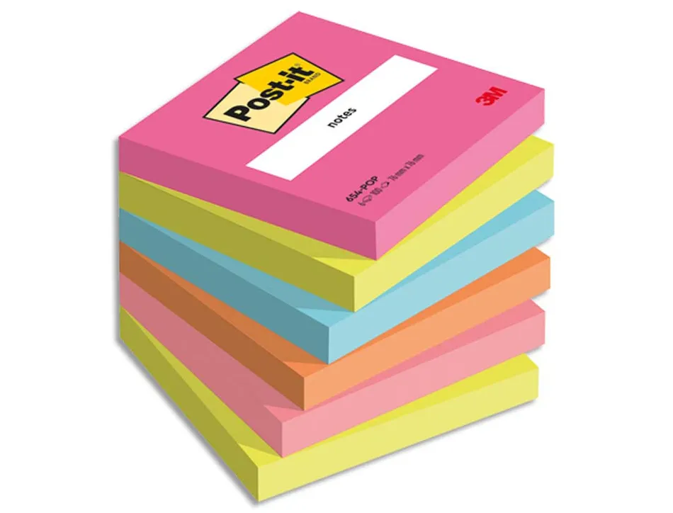 Notes post-it poptimistic format 76 x 76 mm 100 feuilles lot 6 blocs coloris assortis