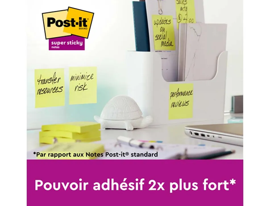 Notes post-it super sticky jaunes format 76 x 127 mm 90 feuilles lot 6 blocs