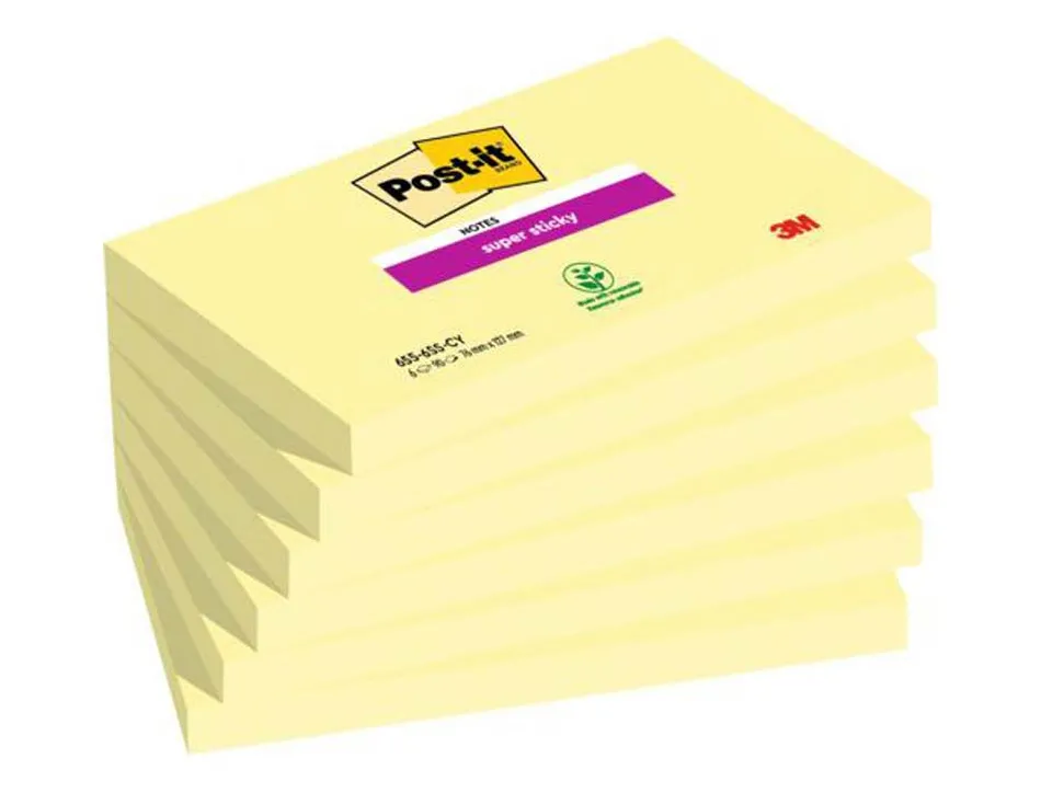 Notes post-it super sticky jaunes format 76 x 127 mm 90 feuilles lot 6 blocs