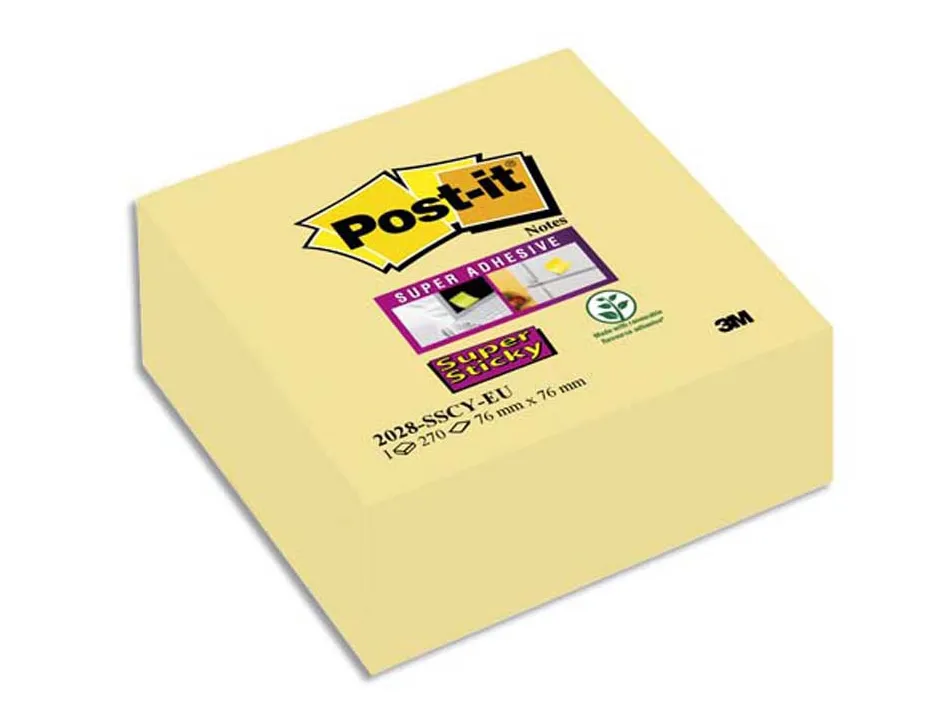 Notes post-it super sticky cube 76 x 76 mm jaune 270 feuilles