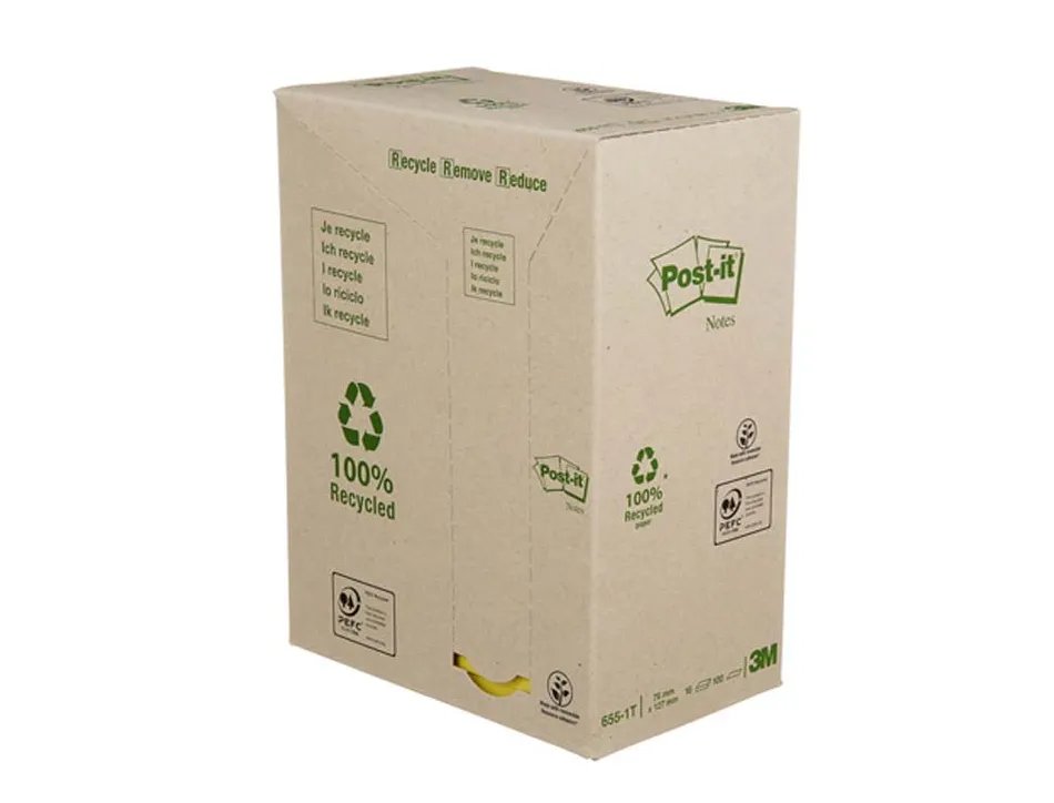 Notes repositionnables post-it jaunes format 76 x 127 mm bloc 100 feuilles tour 16 blocs