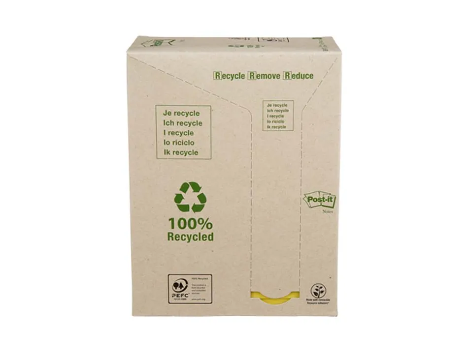 Notes repositionnables post-it jaunes format 76 x 127 mm bloc 100 feuilles tour 16 blocs