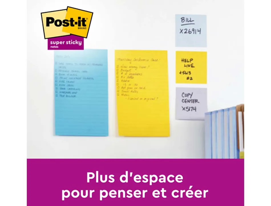 Notes repositionnables post-it 102 x 152 mm neon assortis lot de 6 blocs de 100 feuilles