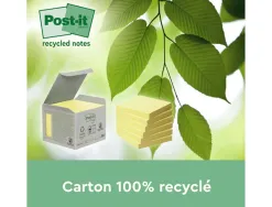 Notes repositionnables post-it recyclées jaunes format 76 x 76 mm 100 feuilles pack 24 blocs