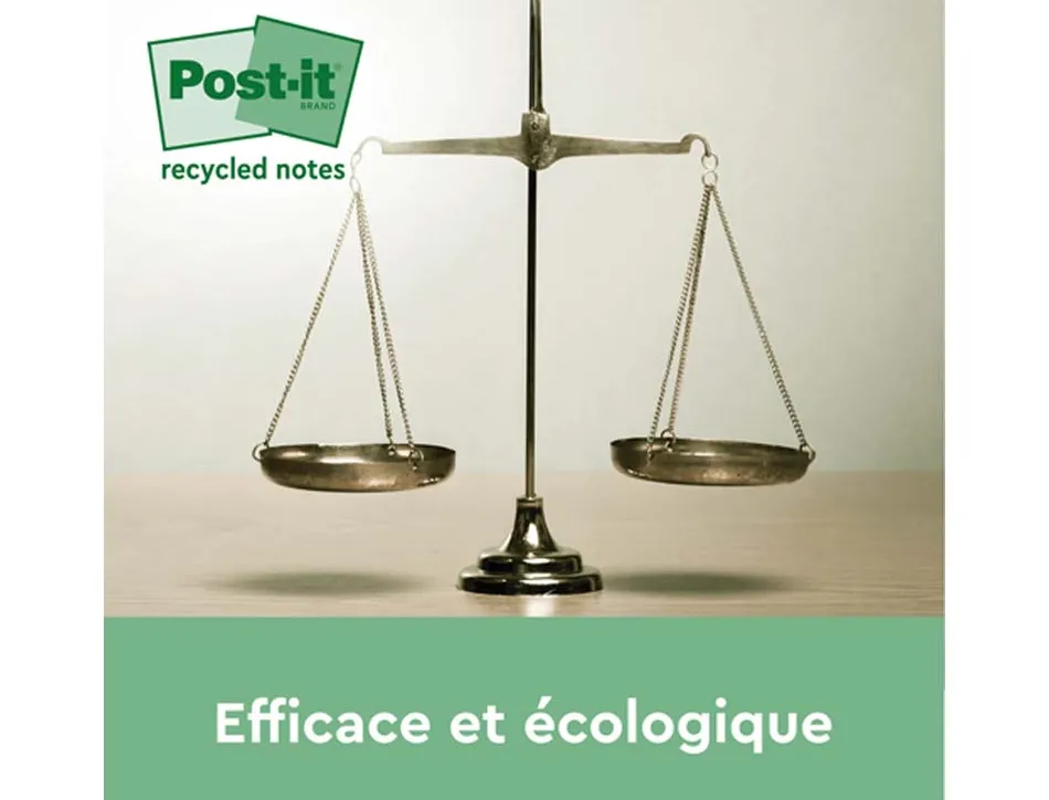 Notes repositionnables post-it recyclées jaunes format 76 x 76 mm 100 feuilles pack 24 blocs