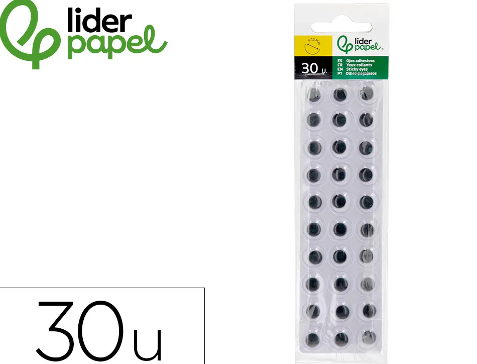Oeil adhesif liderpapel blanc avec pupille noire sachet 30 unites