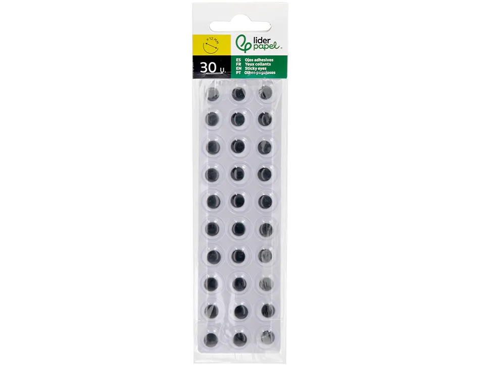 Oeil adhesif liderpapel blanc avec pupille noire sachet 30 unites