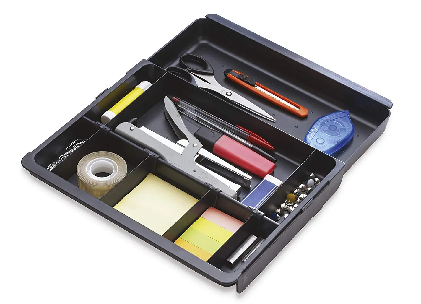 Organisateur tiroir exacompta drawinsert écoblack polystyrène coulissant 4 ailettes amovibles 298x246x36mm coloris noir