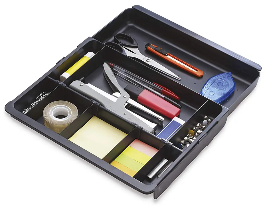 Organisateur tiroir exacompta drawinsert écoblack polystyrène coulissant 4 ailettes amovibles 298x246x36mm coloris noir
