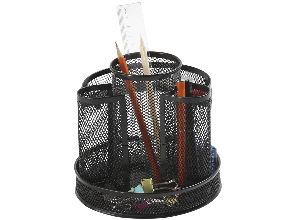 Organiseur bureau q-connect rotatif maille métallique 8 compartiments diam. 165x160mm coloris noir
