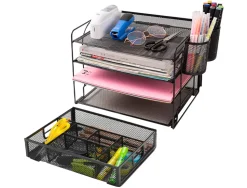 Organiseur bureau q-connect maille métallique 6 compartiments 235x183x65mm coloris noir