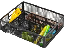 Organiseur bureau q-connect maille métallique 6 compartiments 235x183x65mm coloris noir