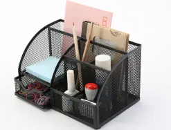 Organiseur bureau q-connect maille métallique 5 compartiments et 1 tiroir 220x140x130mm coloris noir