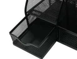 Organiseur bureau q-connect maille métallique 5 compartiments et 1 tiroir 220x140x130mm coloris noir
