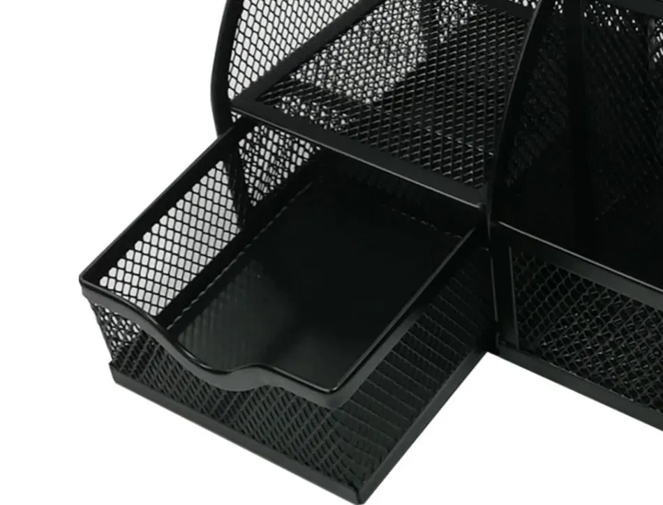 Organiseur bureau q-connect maille métallique 5 compartiments et 1 tiroir 220x140x130mm coloris noir
