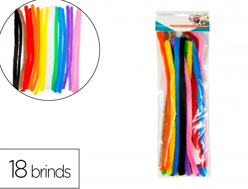 Pack chenilles sodertex 15mmx300mm 18 brins 10 coloris assortis