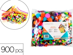 Pack creatif sodertex de 900 pcs avec pompons normaux et tricolores, chenilles et yeux mobiles coloris assortis