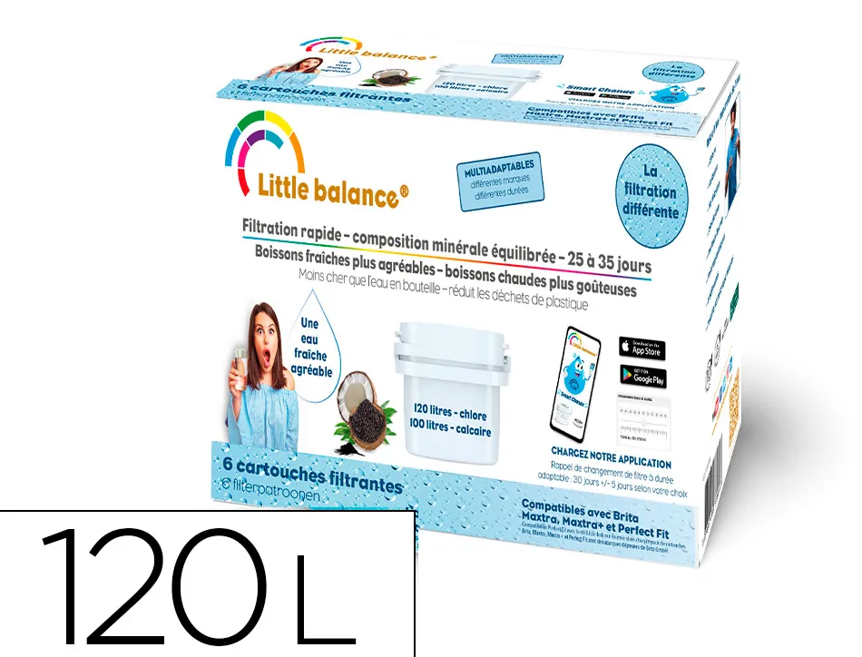 Pack de 6 cartouches filtrantes 120l. chlore 100 l. calcaire