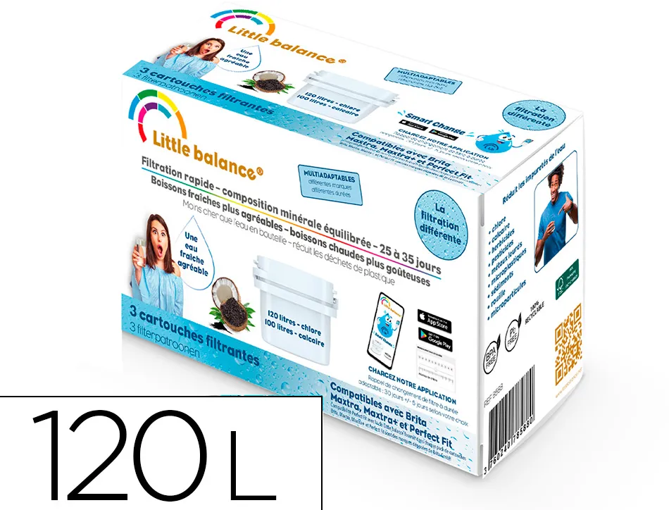 Pack de 3 cartouches filtrantes 120l. chlore 100 l. calcaire
