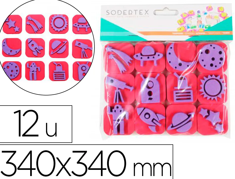Pack de 12 mini tampons en mousse eva sodertex theme destination lune diam. 340mm
