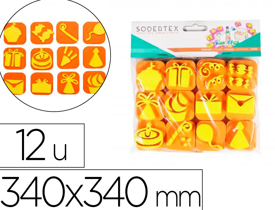 Pack de 12 mini tampons en mousse eva sodertex theme c'est la fete diam. 340mm