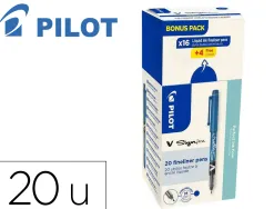 Pack feutre pilot v sign-pen pointe de 2 mm avec regulateur d encre 16 + 4 offerts coloris bleu