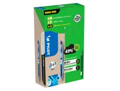 Pack pilot begreen b2p 10 rollers encre gel pointe moyenne + 10 recharges dont 5 offertes bleu