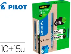 Pack pilot v7 10 rollers encre liquide rechargeables pointe moyenne 10 sets de 3 recharges 5 offertes coloris