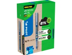 Pack pilot v7 10 rollers encre liquide rechargeables pointe moyenne 10 sets de 3 recharges 5 offertes coloris