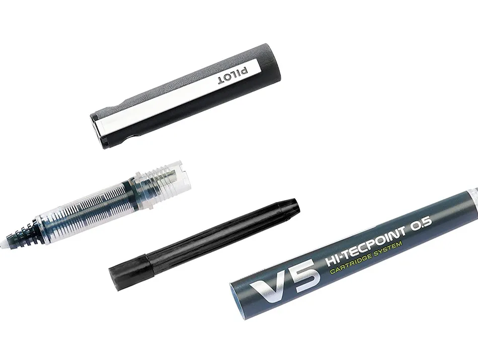 Pack pilot v5 10 rollers encre liquide rechargeables pointe moyenne 10 sets de 3 recharges 5 offertes coloris