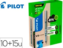 Pack pilot v5 10 rollers encre liquide rechargeables pointe moyenne 10 sets de 3 recharges 5 offertes coloris
