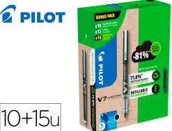 Pack pilot v7 10 rollers encre liquide rechargeables pointe moyenne 10 sets de 3 recharges 5 offertes coloris