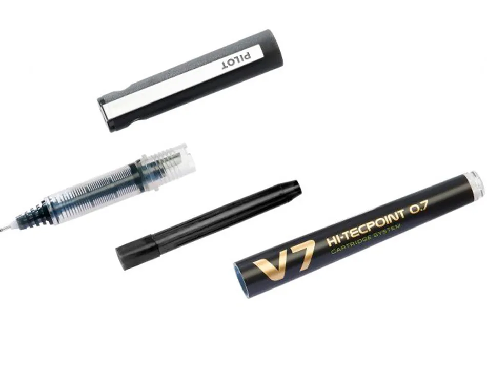 Pack pilot v7 10 rollers encre liquide rechargeables pointe moyenne 10 sets de 3 recharges 5 offertes coloris