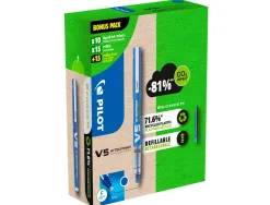 Pack pilot v5 10 rollers encre liquide rechargeables pointe moyenne 10 sets de 3 recharges 5 offertes coloris