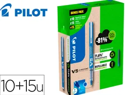 Pack pilot v5 10 rollers encre liquide rechargeables pointe moyenne 10 sets de 3 recharges 5 offertes coloris