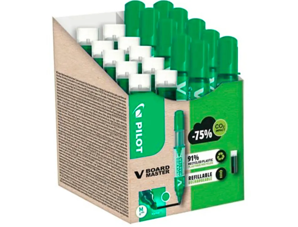 Pack pilot v-board master 10 marqueurs effacables a sec pointe conique moyenne 10 recharges 5 offertes coloris vert