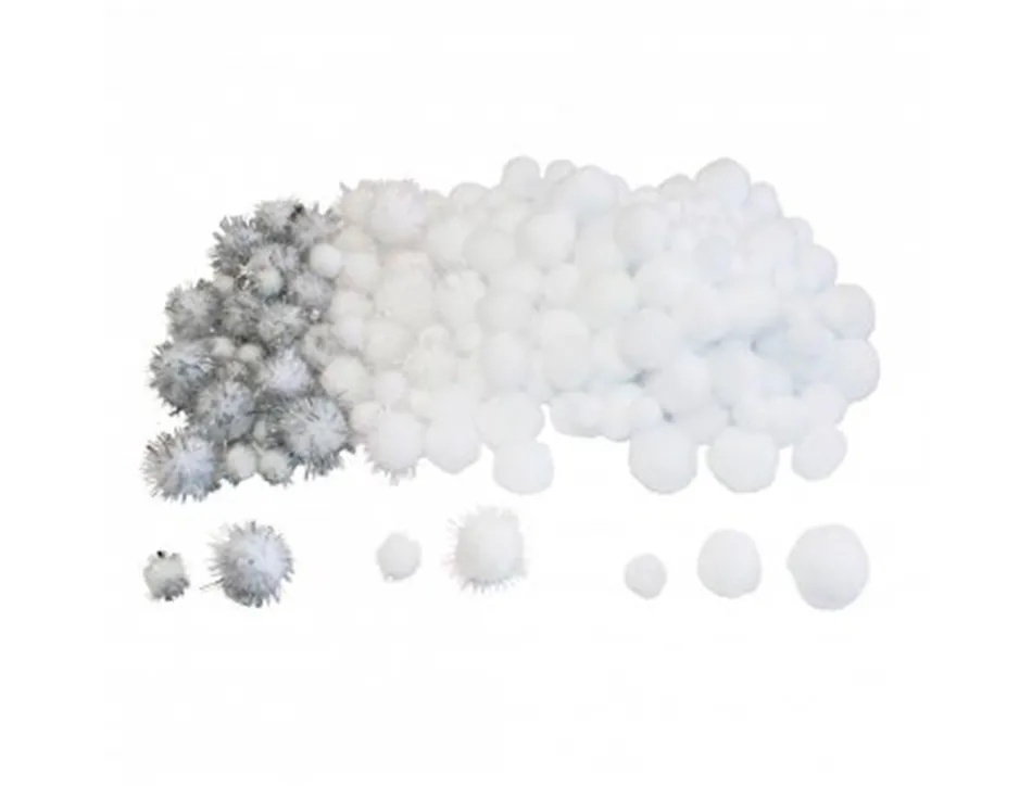 Pack pompons sodertex white - 3 tailles - 200 pcs - 2 coloris
