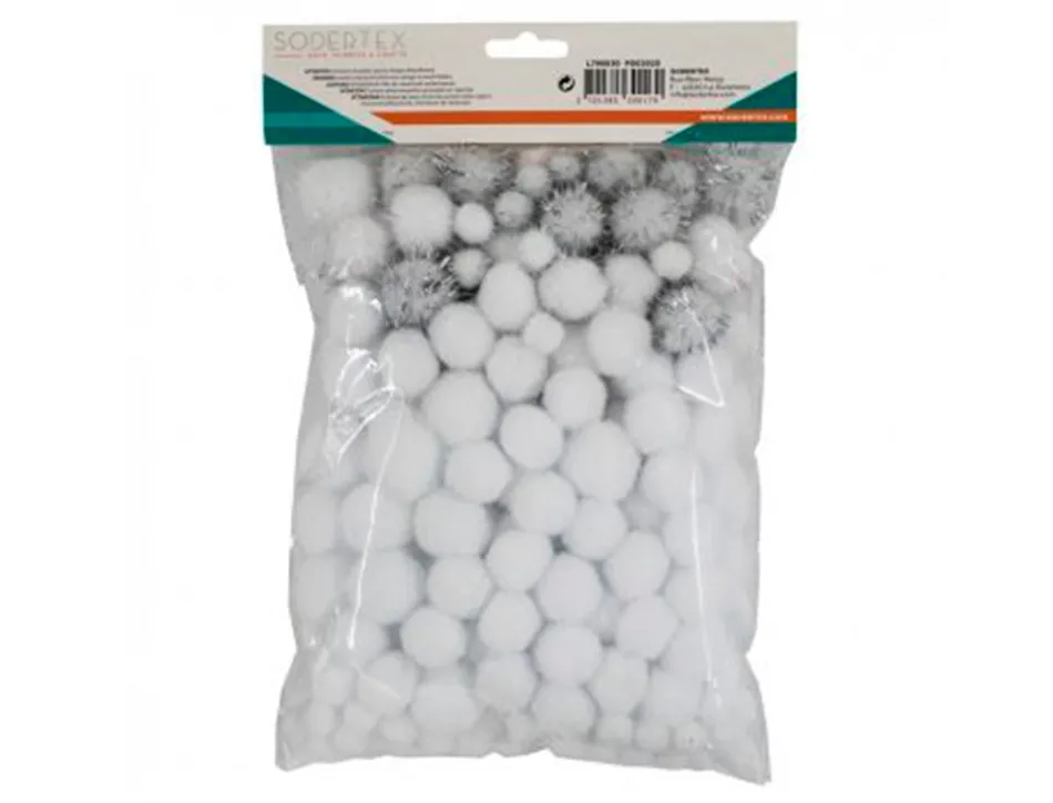 Pack pompons sodertex white - 3 tailles - 200 pcs - 2 coloris