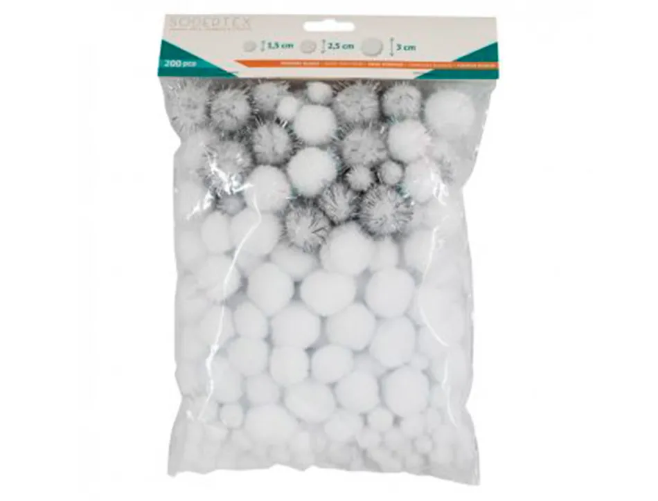Pack pompons sodertex white - 3 tailles - 200 pcs - 2 coloris