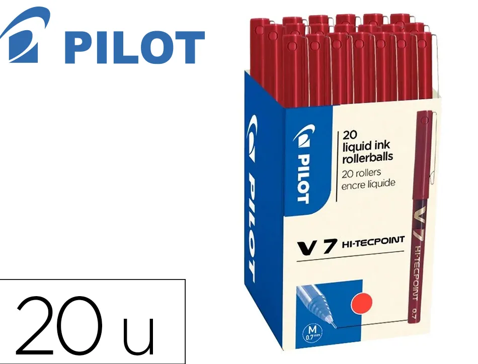Pack roller pilot v7 pointe aiguille 0.7 mm avec regulateur d encre 16 + 4 offerts coloris rouge