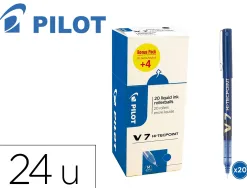 Pack roller pilot v7 pointe aiguille 0.7 mm avec regulateur d encre 16 + 4 offerts coloris bleu