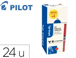 Pack roller pilot v5 pointe aiguille 0.5 mm avec regulateur d encre 16 + 4 offerts coloris rouge